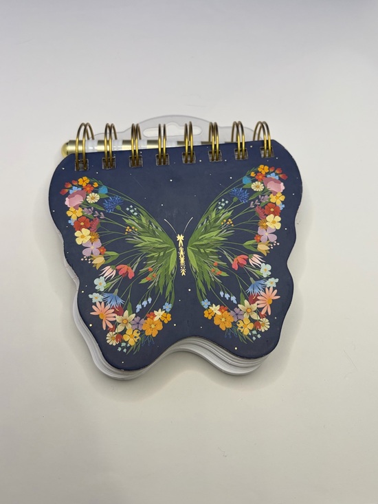 None Other - Butterfly Floral Spiral Notebook With Pen - Navy Cover